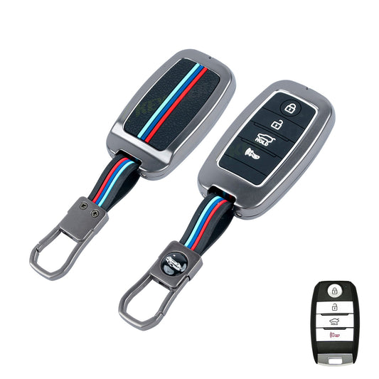 Metal Silicone Key Cover Compatible for Kia: Seltos, Sonet, Carens, Carnival (4 Button Smart Key)