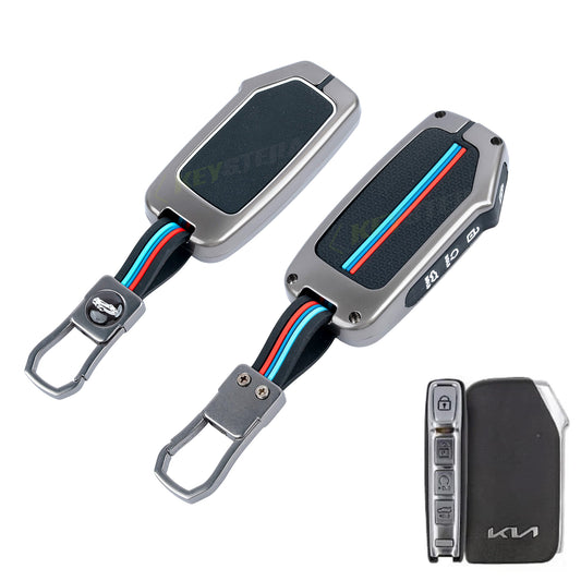 Metal Silicone Key Cover Compatible for Kia Carens Clavis, Seltos, Sonet 2023 facelift (4 Button Smart Key)