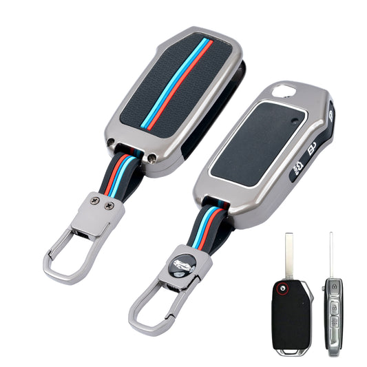 Metal Silicone Car Key Cover Compatible For kia : Seltos, Sonet, Carens, Carens Clavis (3 Button Flip Key)