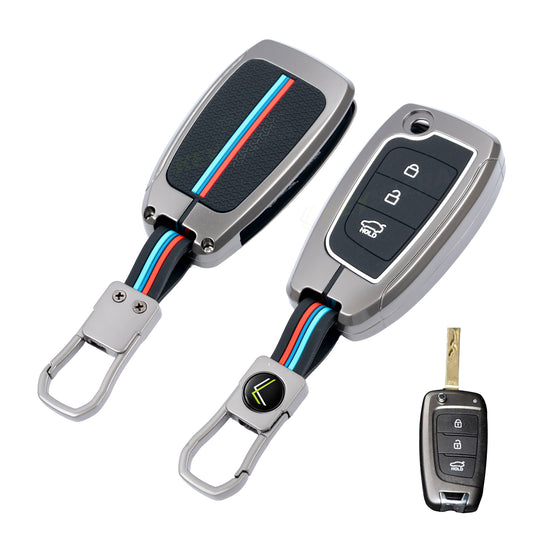 Metal silicon Car Key Cover Compatible For Hyundai Kona, Verna, Tucson, Venue, Aura (3 Button Flip Key)