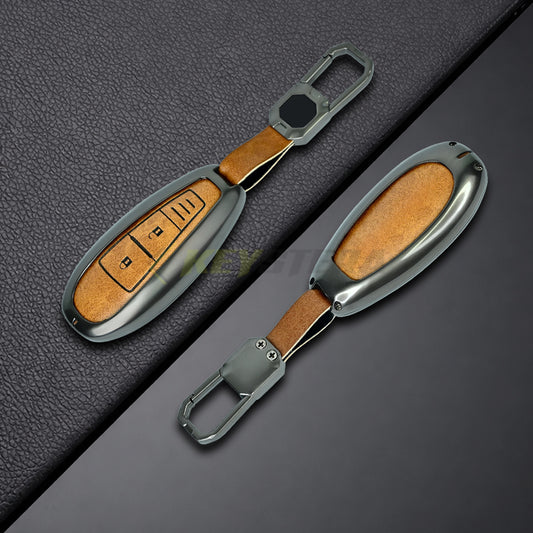 Metal Leather Brown Car Key Cover For Toyota Urban Cruiser (3 Button smart key)
