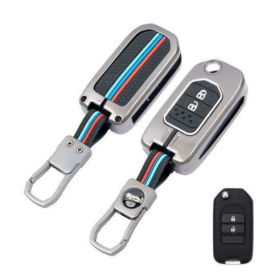 metal silicon Car Key Cover Compatible For Honda City | WR-V | Jazz (2 Button Flip Key)
