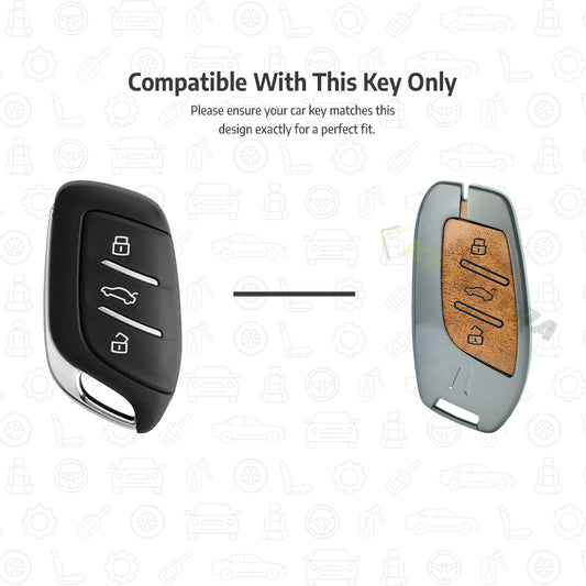 Metal Leather Brown Car Key Cover For MG Astor, MG ZS EV (3 Button smart key)