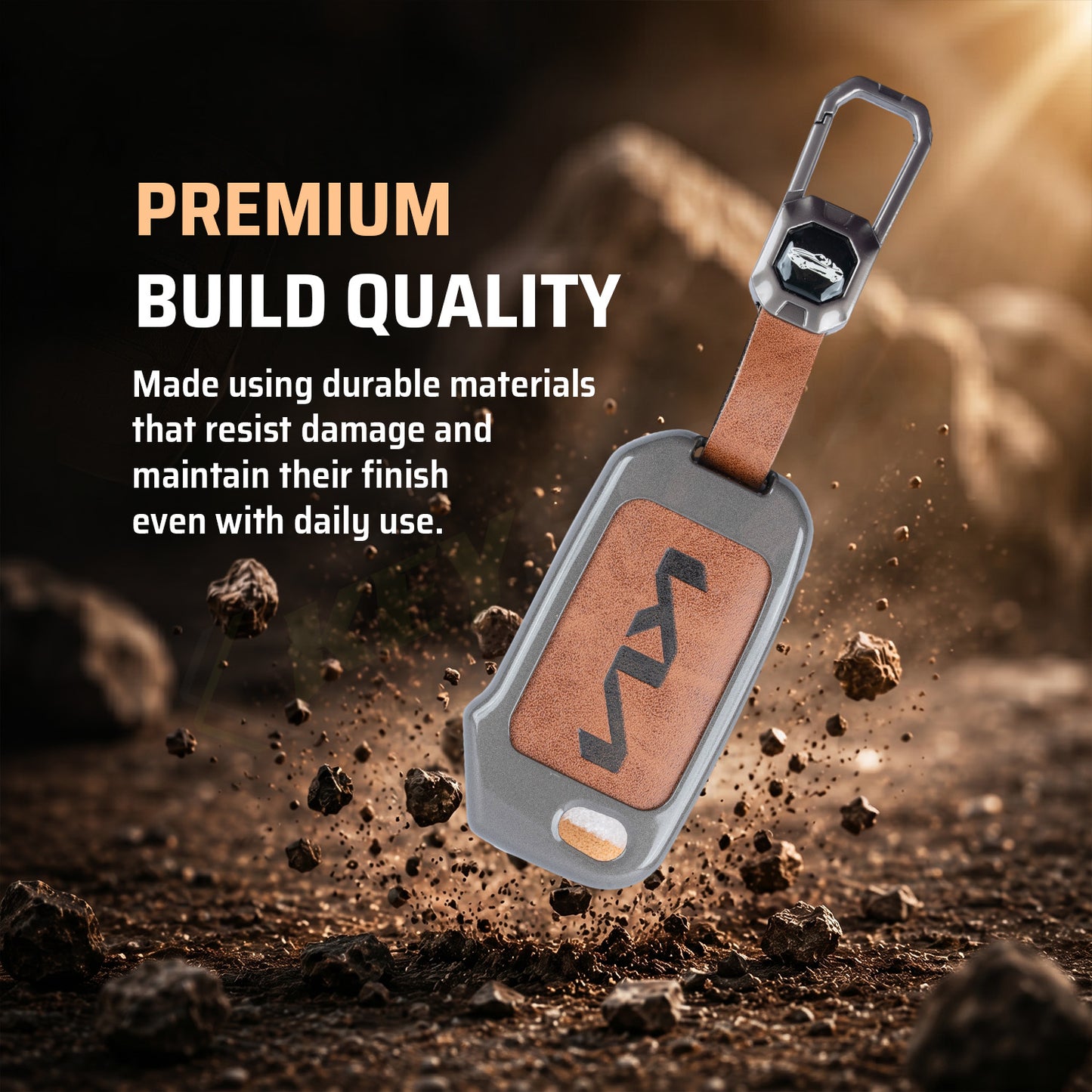 Metal Leather Brown Car Key Cover Compatible For kia : Seltos, Sonet, Carens, Carens Clavis (3 Button Flip Key)