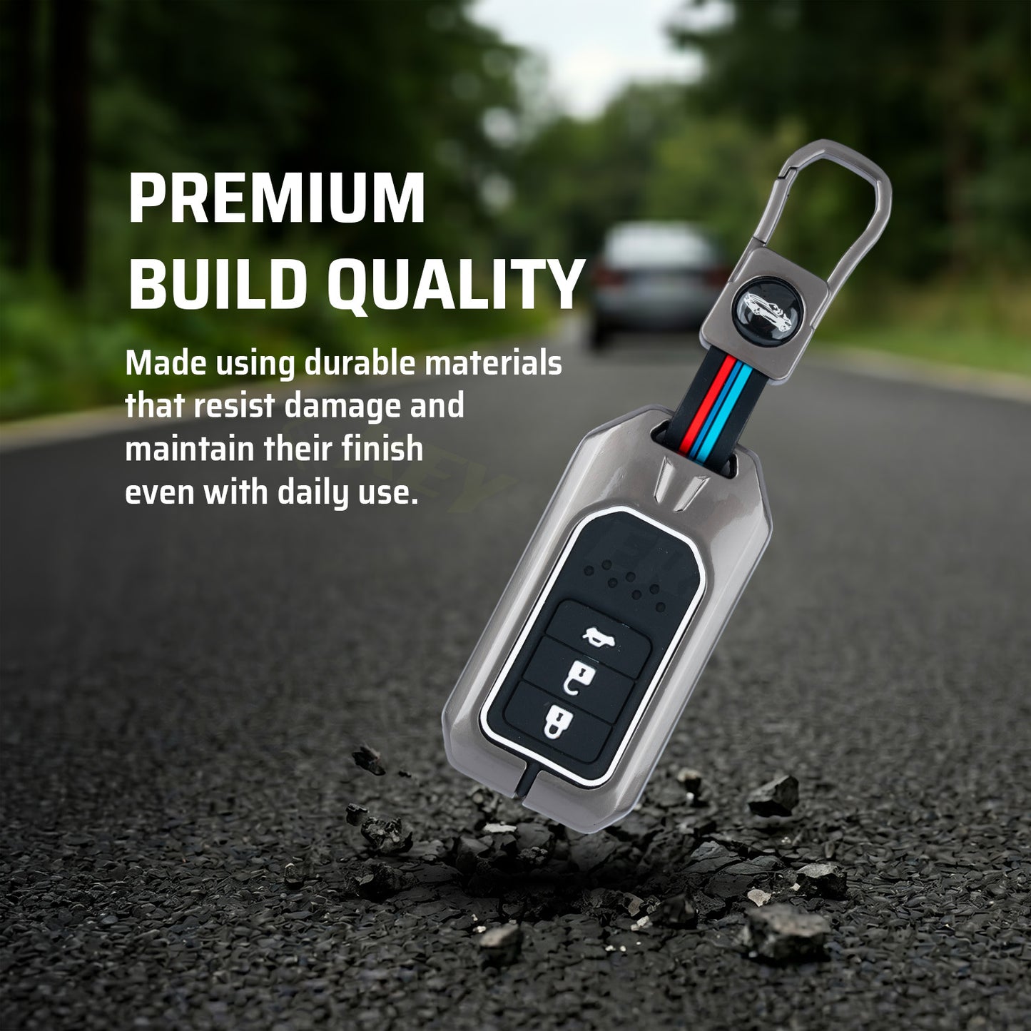 Metal Silicone Key Cover Compatible For Honda: City, Civic, Jazz, Brio, Amaze, Cr-v, Wr-v, Br-v, Mobilio 3 Button Smart Key