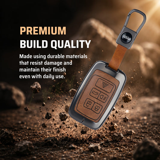 metal Leather Car Key Cover Compatible For Land Rover | Range Rover | Jaguar 5 Button Smart Key