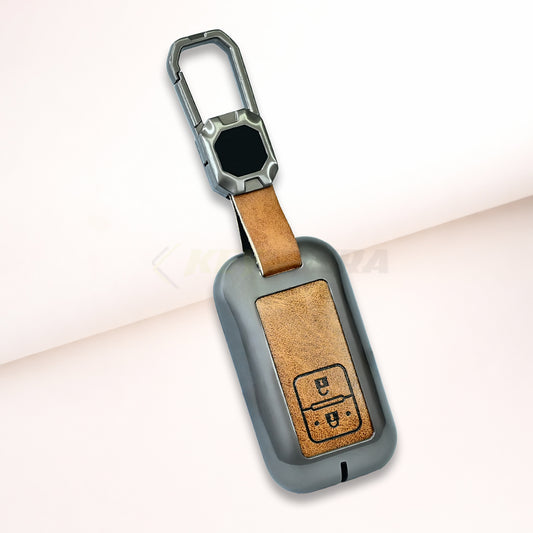 Metal Leather Brown Car Key Cover For Suzuki : Swift, Dzire, Baleno, Ertiga, Grand Vitara, Brezza, Fronx, Jimny XL6, Ignis (2 button smart key)