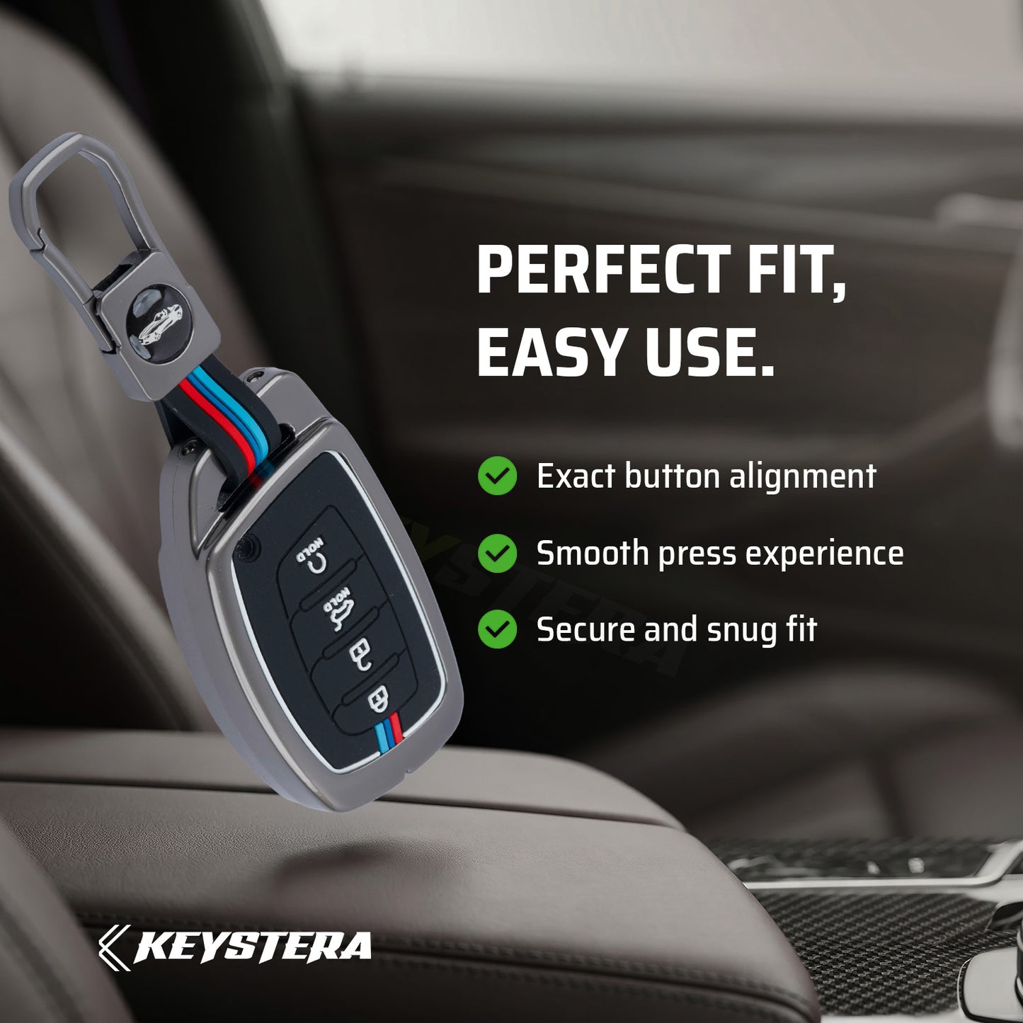 Metal Silicone Key Cover Compatible For Hyundai New Creta SX | New Venue SX Smart Key (4 Button Smart Key)