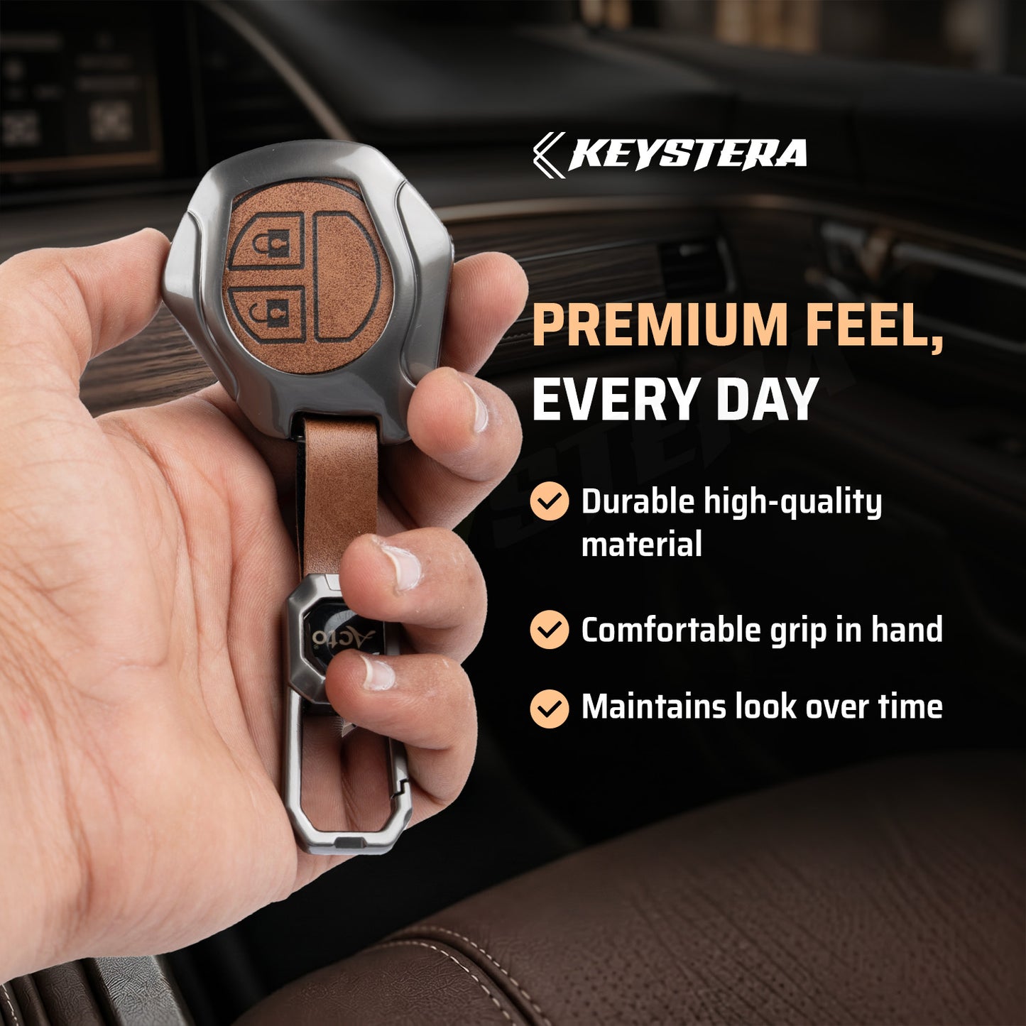 Metal Leather Car Key Cover Compatible For Suzuki: Swift, Dzire, Grand Vitara, Fronx, Jimny, XL6, Ignis, Ertiga, Baleno, Vitara Brezza, Celerio, Ciaz