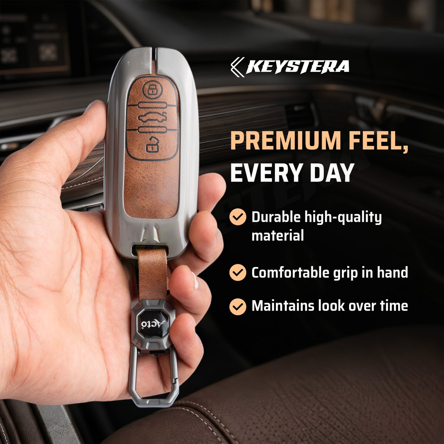 Keystera Metal Car Key Cover Compatible For AUDI A3 | A4 | A5 | Q3 | Q5 | Q7 | Q8 (3 Button Smart Key)