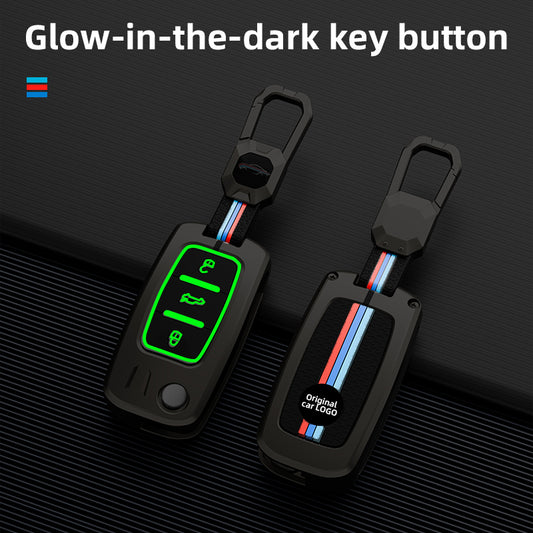 Metal Silicone Car Key Cover Compatible For Skoda : Octavia, Fabia, Laura, Superb, Rapid, Yeti & Volkswagen : Polo, Vento, Jetta, Ameo (3 Button Flip Key)