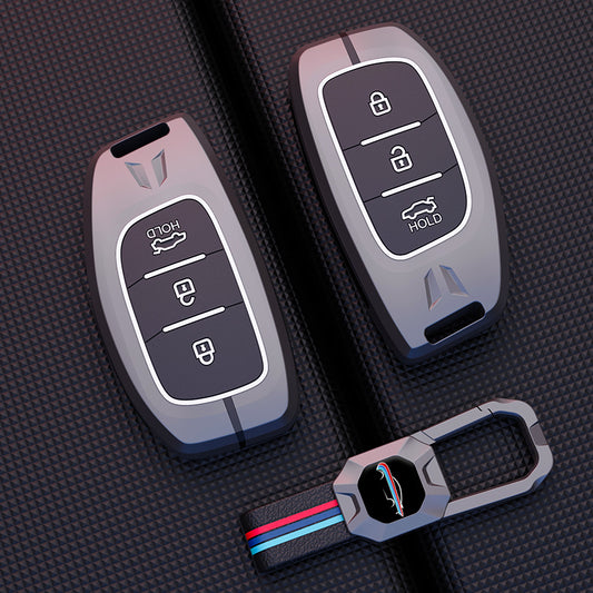 Metal Silicone Key Cover Compatible For Hyundai: i20, Creta, Venue, Tucson, Alcazar, Verna, Xcent, Aura, Elantra, Nios, I-10 Grand,Exter