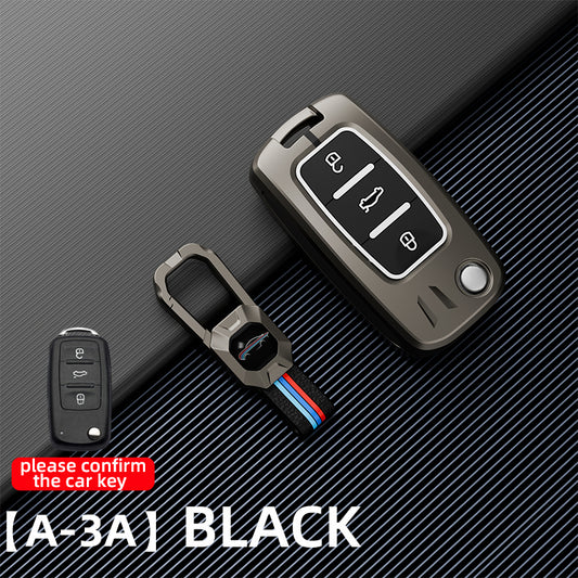 Metal Silicone Car Key Cover Compatible For Skoda : Octavia, Fabia, Laura, Superb, Rapid, Yeti & Volkswagen : Polo, Vento, Jetta, Ameo (3 Button Flip Key)