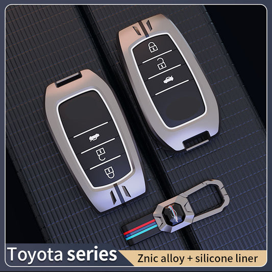 Metal Silicone Car Key Cover Compatible For Toyota: Innova Crysta, HyCross, Hilux, Fortuner, Legender, Land Cruiser, Camry (3 button smart key)