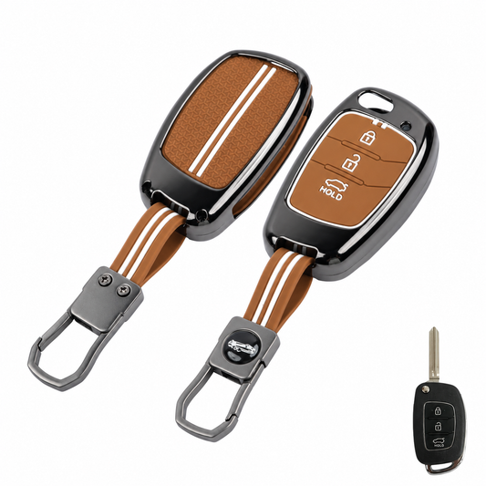 Metal Key Cover Compatible For Hyundai : Creta, Venue, Tucson, Alcazar, I20, Grand i10, Aura, Xcent, Exter 3 button flip key