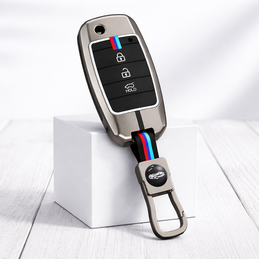 Metal Silicone Car Key Cover Compatible For Kia Seltos, Kia Sonet,Kia Carens (3 Button Flip Key)