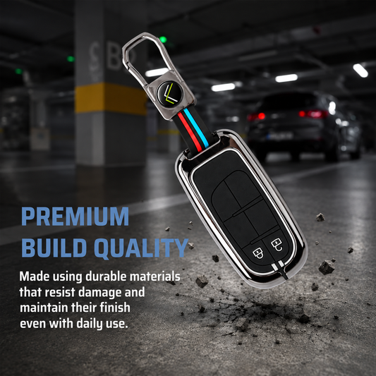 Metal Silicone Car Key Cover Compatible For Jeep Compass, Jeep Compass Trailhawk Smart Key