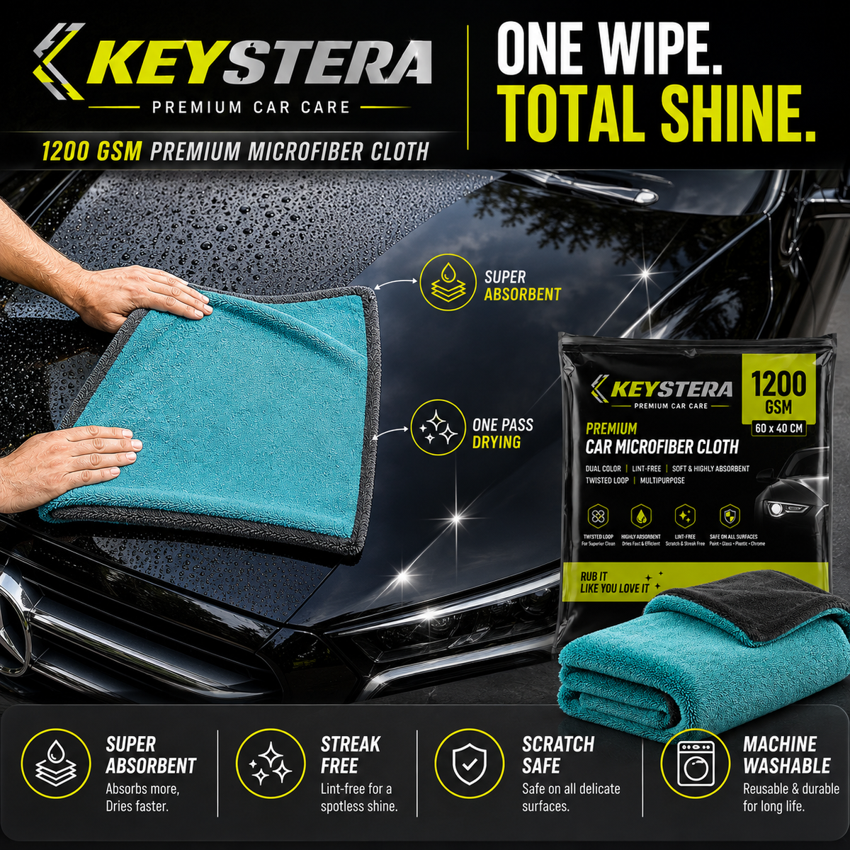 Keystera 1200 GSM Twisted Loop Car Microfiber Clothes (60X40 CM)