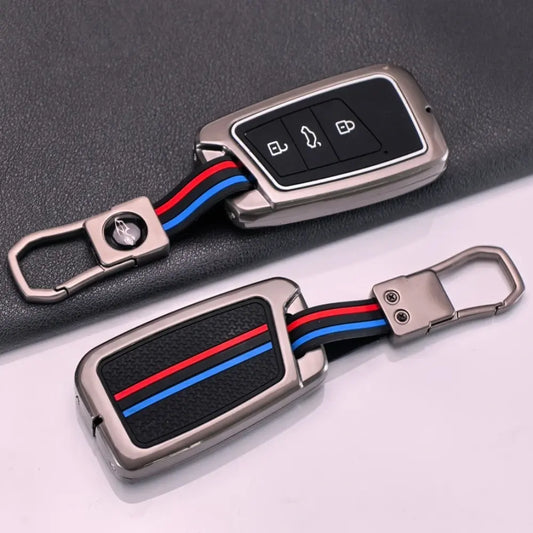 Metal Silicone Car Key Cover Compatible For Skoda Kushaq | Superb | Kodiaq | Slavia | Volkswagen Tiguan | Virtus 3 Button Smart Key