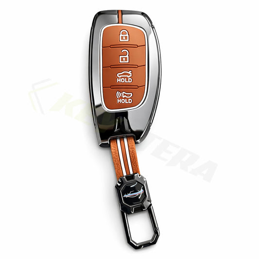 Metal Key Cover Compatible For Hyundai: i20, Creta, Venue, Tucson, Alcazar, Grand i10, Verna, Xcent, Aura, Elantra (4 button Smart Key)