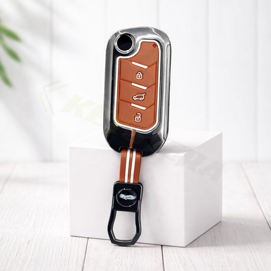Metal Key Cover Compatible For Mahindra: Thar, Bolero, Scorpio, Scorpio-N, XUV700, XUV400, XUV3x0, XUV300, TUV300, Marazzo (3 button flip key)