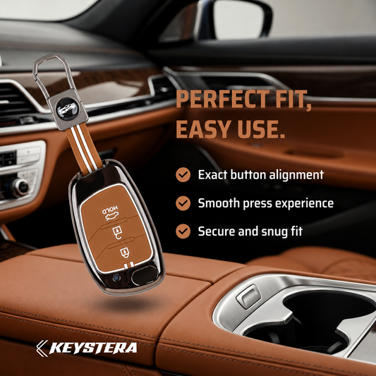 Metal Key Cover Compatible For Hyundai : Creta, Venue, Tucson, Alcazar, I20, Grand i10, Aura, Xcent, Exter 3 button flip key