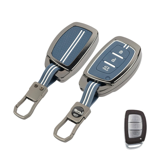 Metal Key Cover Compatible For Hyundai: i20, Creta, Venue, Tucson, Alcazar, Verna, Xcent, Aura, Elantra, Nios, I-10 Grand,Exter (3 Button Smart Key)
