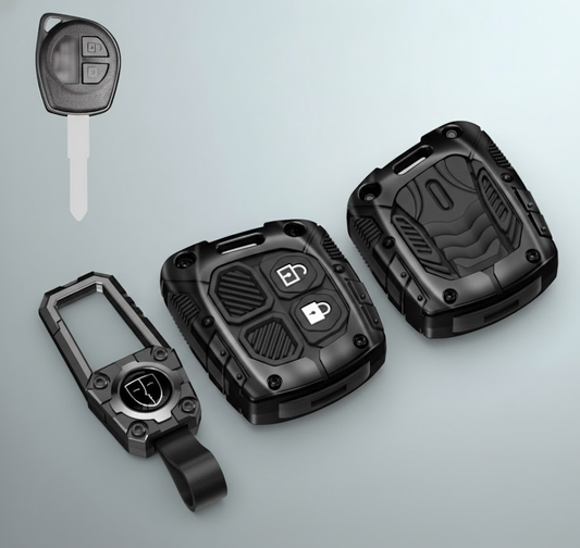 Luxury Waterproof Transformer Metal Car Key Cover For Suzuki: Swift, Dzire, WagonR, Brezza, Grand Vitara, Fronx, Jimny, XL6, Ignis, Ertiga, Baleno, Vitara Brezza, Celerio, Alto, Ciaz, S-Cross (2 Button Remote Key)