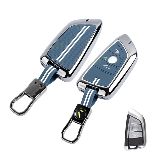Metal Key Cover With Key Chain Compatible With BMW GT-Series | X-Series | M-Series | 3-Series | 5-Series | 7-Series 3 Button Smart Key