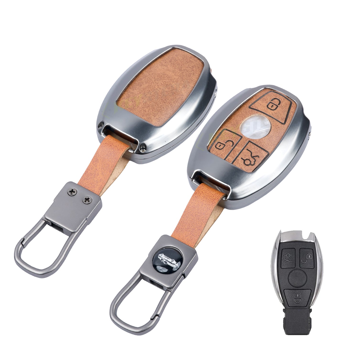 Metal Leather key cover Compatible for Mercedes Benz : GL Series | S - Class | C - Class | M - Class | 3 Button Smart Key