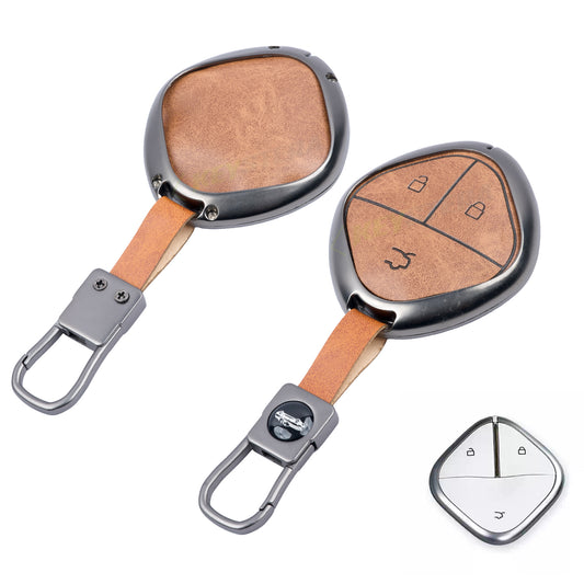 Metal Leather Car Key Cover Compatible for MG COMET EV Electric 3 Button Smart Key