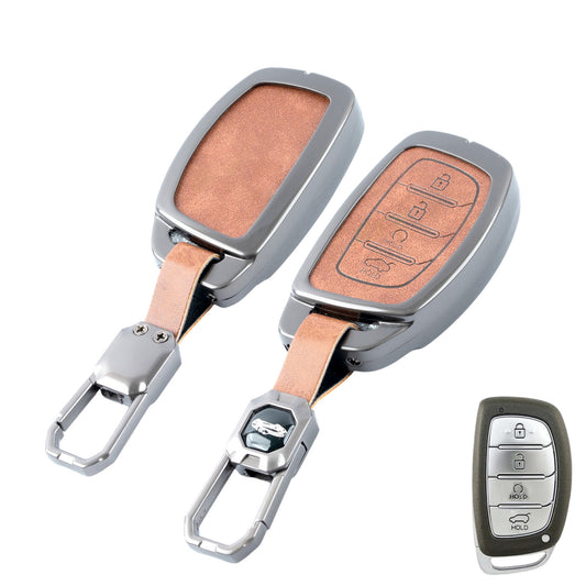 Metal Car Key Cover Compatible For Hyundai: Alcazar, Creta 2021 onwards (4 button smart key)