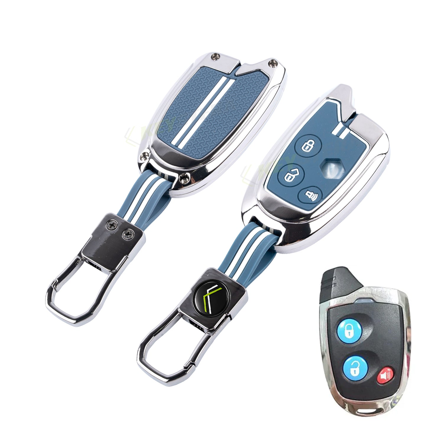 Metal Sapphire Key Cover With Key Chain Compatible with Suzuki Nippon 3-Button Smart Key