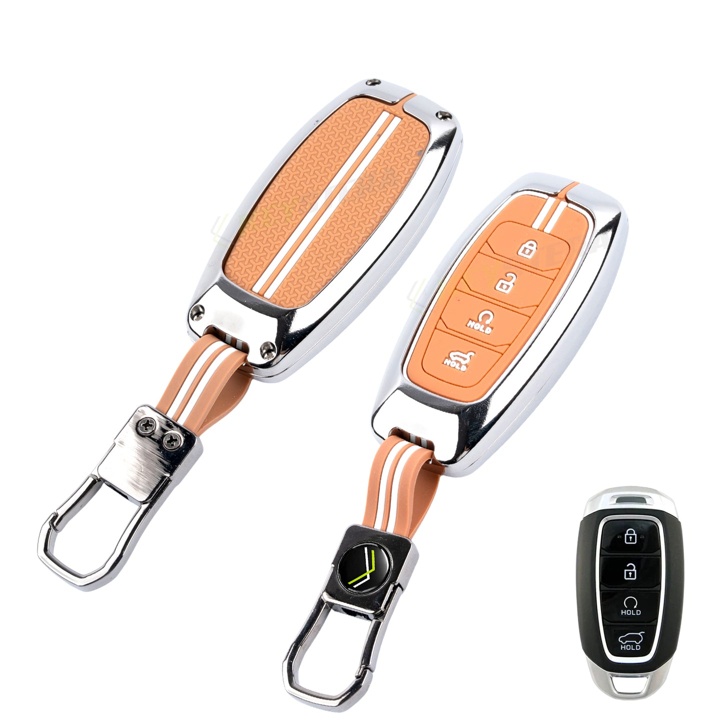 Metal Sapphire Key Cover With Key Chain Compatible with Hyundai: i20, Verna 2023 onwards (4 button smart key)