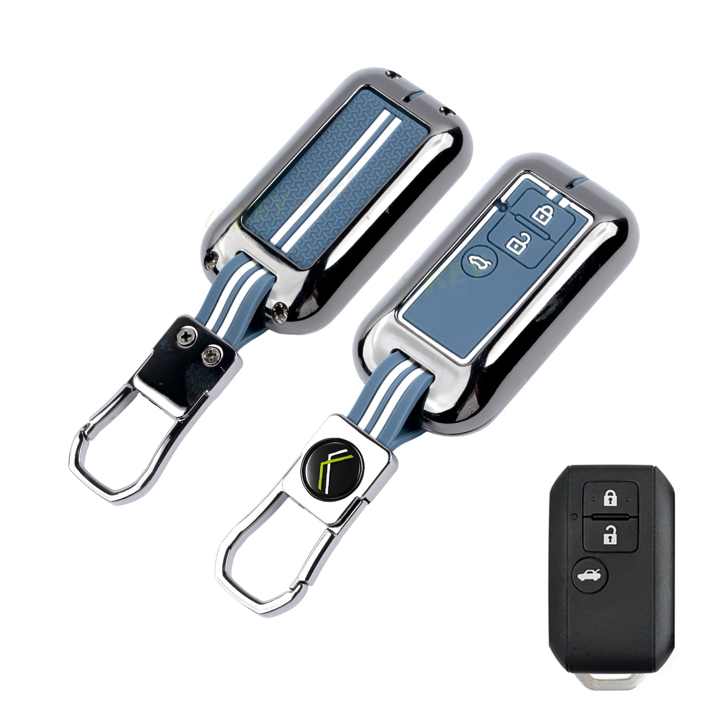 Metal Key Cover Compatible For Suzuki : Baleno, Swift, Ertiga, XL6, DZire, Fronx, Scross, Celerio, Ciaz, Brezza, Grand Vitara, Jimny, Ignis (3 Button Smart key)