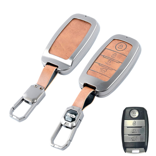 Metal Leather Brown kia : Seltos, Sonet, Carens, Seltos x line, Carnival (4 button smart key)