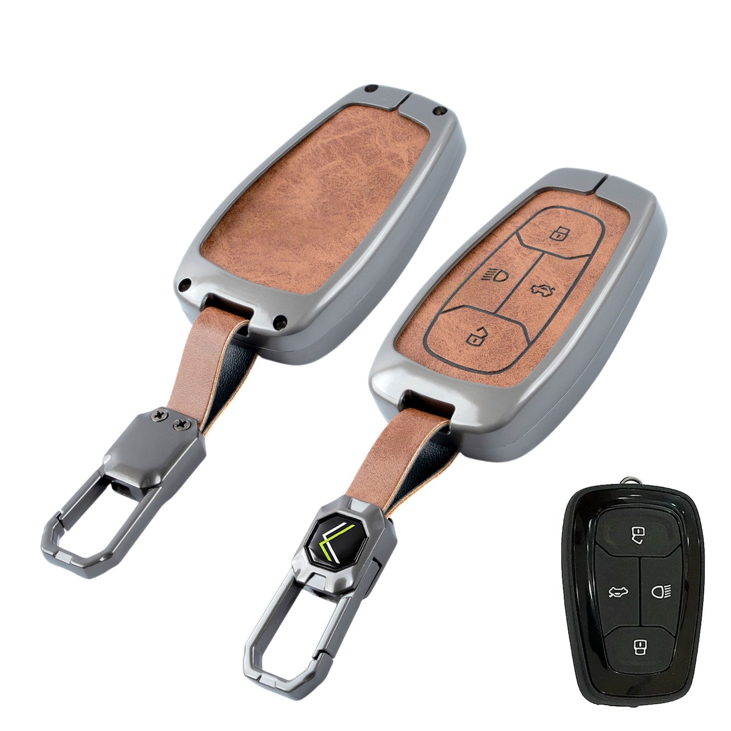 Metal Leather Brown Car Key Cover Compatible For Tata: Nexon, Harrier,Tiago, Tigor BS6, Tigor EV, Safari 2021, Altroz, Safari Gold, Gravitas, Punch