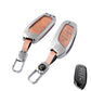 Metal Leather Brown Car Key Cover Compatible For MG Astor, MG ZS EV (3 Button smart key)