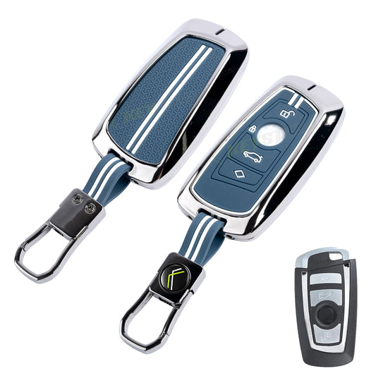 Metal Key Cover With Key Chain Compatible with BMW X-Series | M-Series | 3-Series | 5-Series | 7-Series 4 Button Smart Key