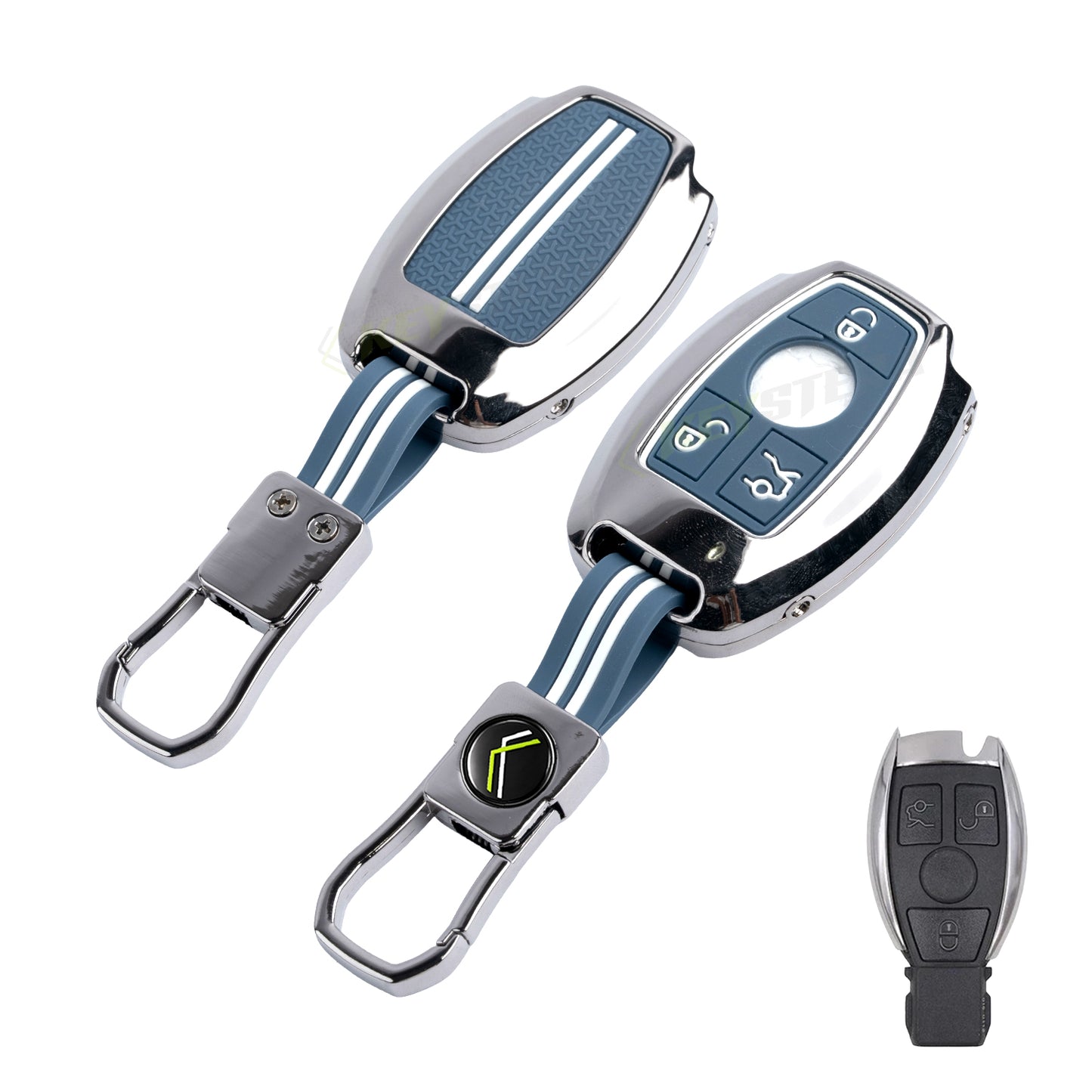 Metal Silicone Car Key Cover Compatible For Mercedes Benz : GL Series | S - Class | C - Class | M - Class | 3 Button Smart Key
