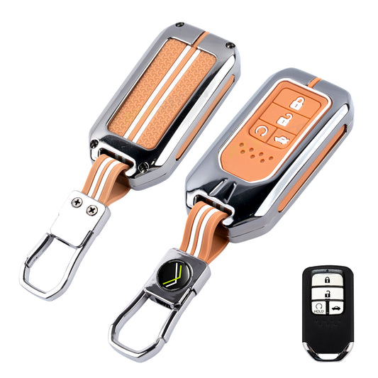 Metal Sapphire Key Cover With Key Chain Compatible with Honda : City, Civic, Jazz, Brio, Amaze, Cr-v, Wr-v, Br-v, Mobilio (4B Smart Key)