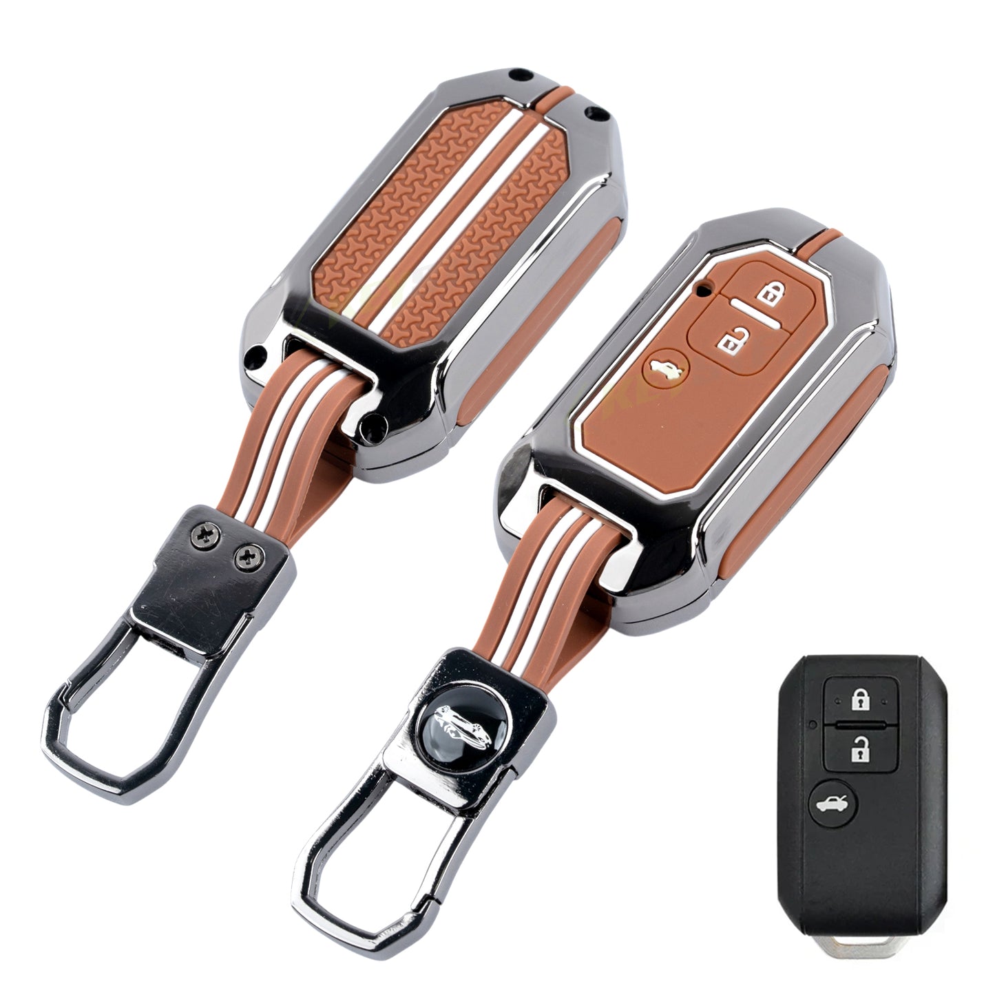 Metal Key Cover Compatible For Suzuki : Baleno, Swift, Ertiga, XL6, DZire, Fronx, Scross, Celerio, Ciaz, Brezza, Grand Vitara, Jimny, Ignis (3 Button Smart key)