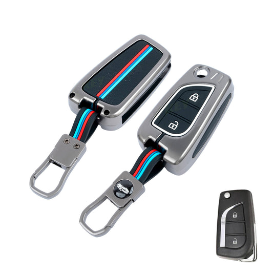 Metal Silicone Key Cover Compatible for Toyota Innova Crysta | Corolla Altis Flip Key (2 Button)
