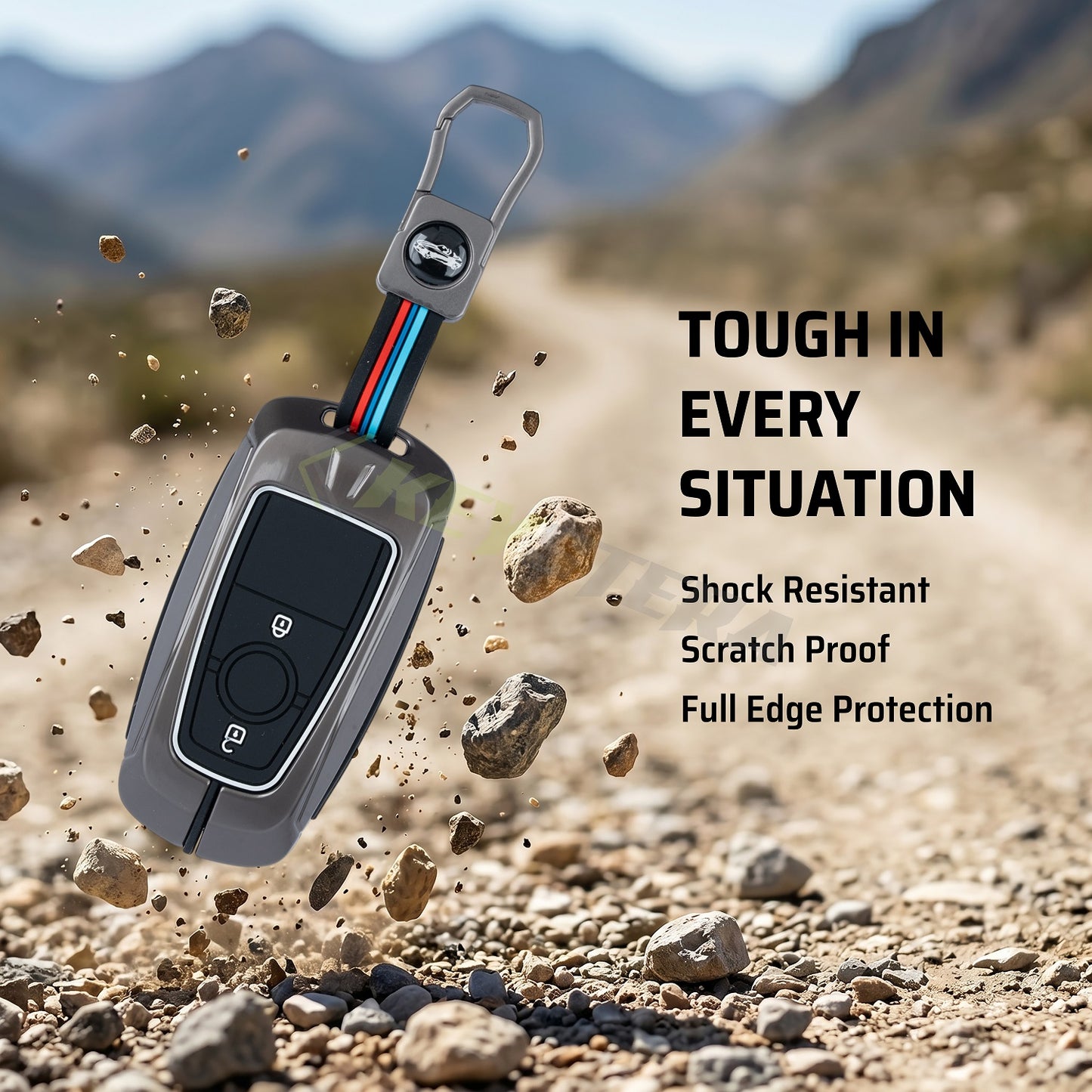 Metal Silicone Key Cover Compatible for Ford Ecosport | Endeavour | Freestyle | Aspire | Figo (2 button Smart Key)