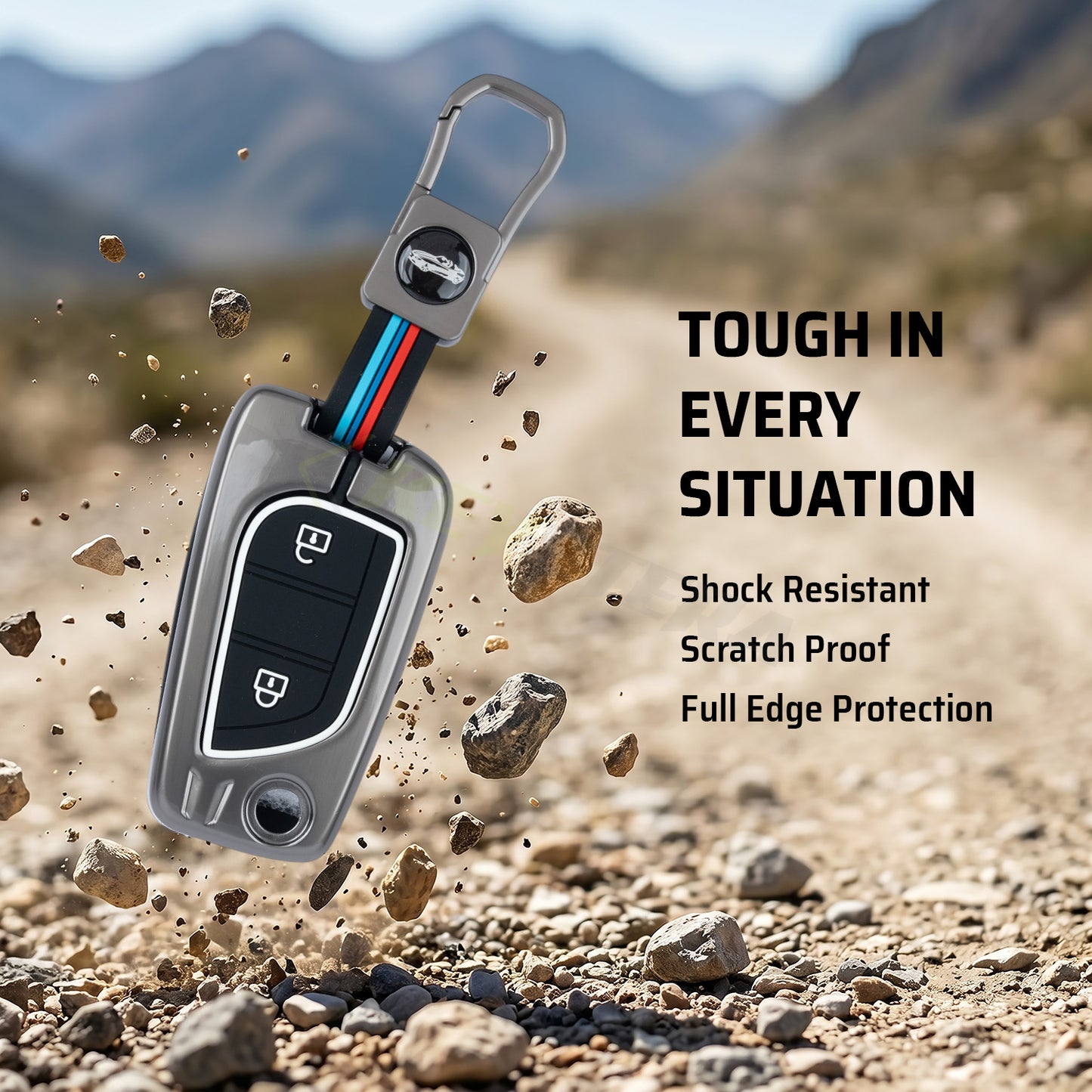 Metal Silicone Key Cover Compatible for Toyota Innova Crysta | Corolla Altis Flip Key (2 Button)