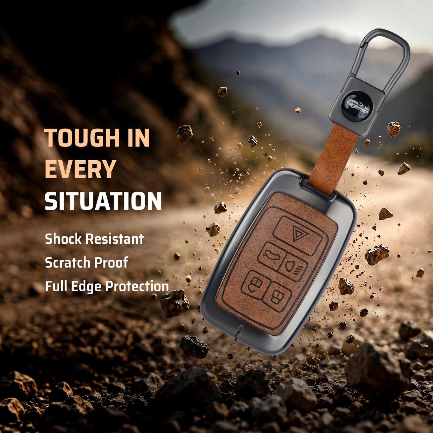metal Leather Car Key Cover Compatible For Land Rover | Range Rover | Jaguar 5 Button Smart Key
