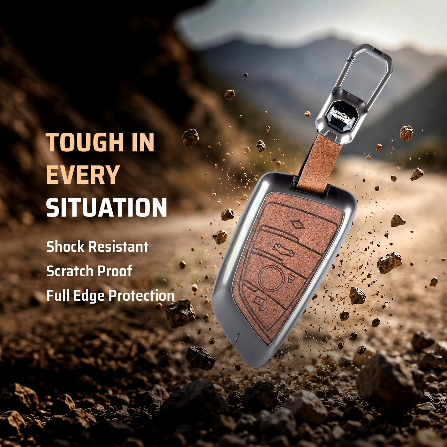 Metal Leather Brown Car Key Cover Compatible For BMW X1, X3, X6, X5, 5 Series, 6 Series, 7 Series