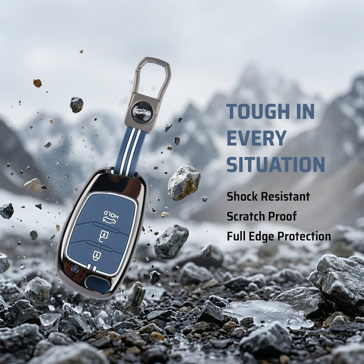 Metal Key Cover Compatible For Hyundai : Creta, Venue, Tucson, Alcazar, I20, Grand i10, Aura, Xcent, Exter 3 button flip key