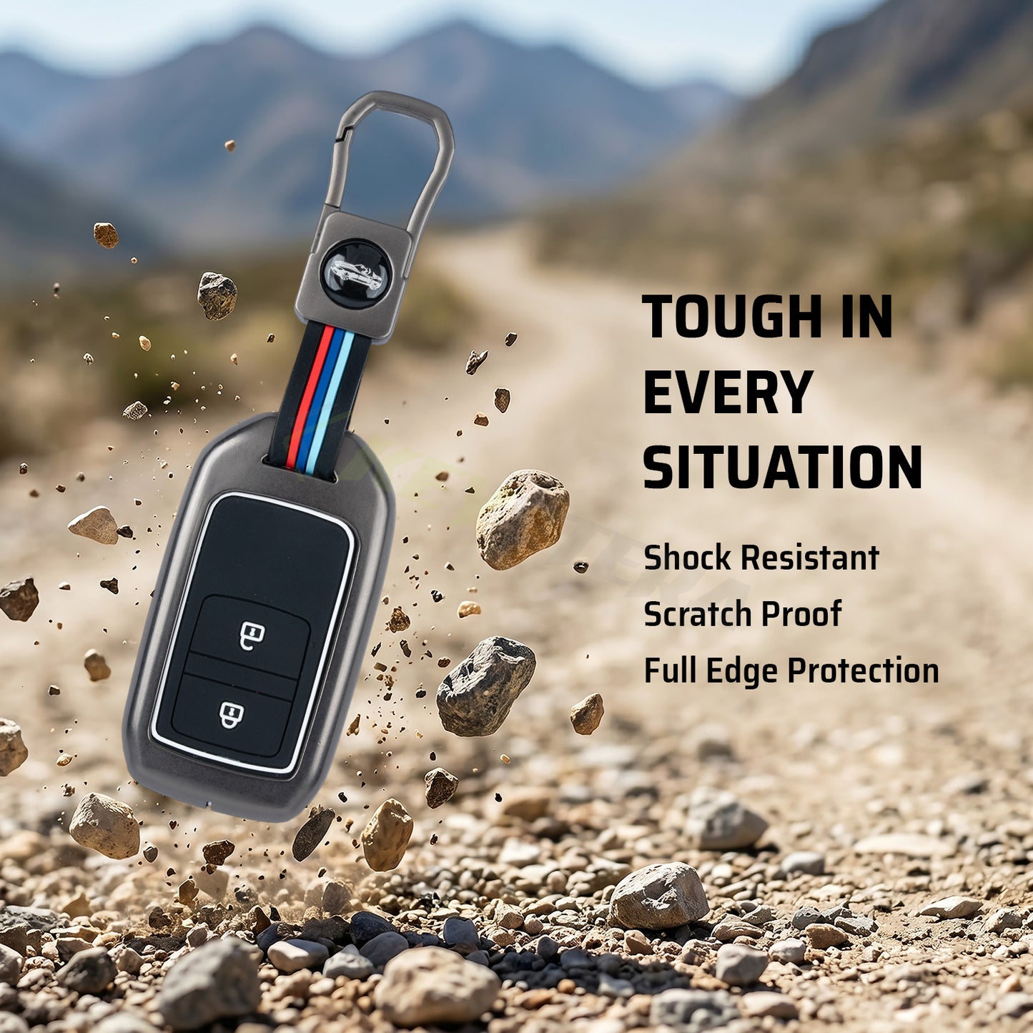 Metal Silicone Key Cover Compatible for Honda: Elevate, City, Jazz, Amaze, Accord, BR-V, CR-V, WR-V, Civic (2 button smart key)