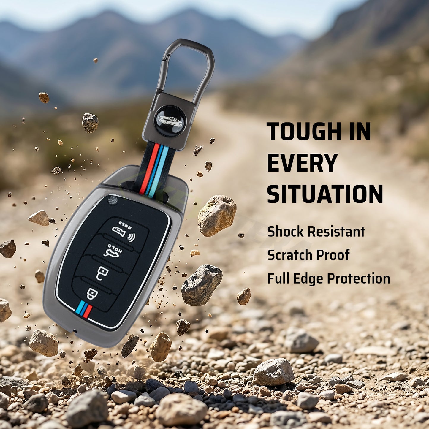 Metal Silicone Key Cover Compatible for Hyundai: i20, Creta, Venue, Tucson, Alcazar, Grand i10, Verna, Xcent, Aura, Elantra (4 button Smart Key)